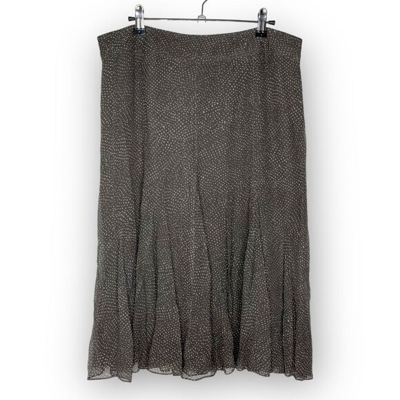 Charter Club Brown Beige Silk Flared Pleated Lined Midi Skirt Women’s Size 14 - Picture 1 of 11